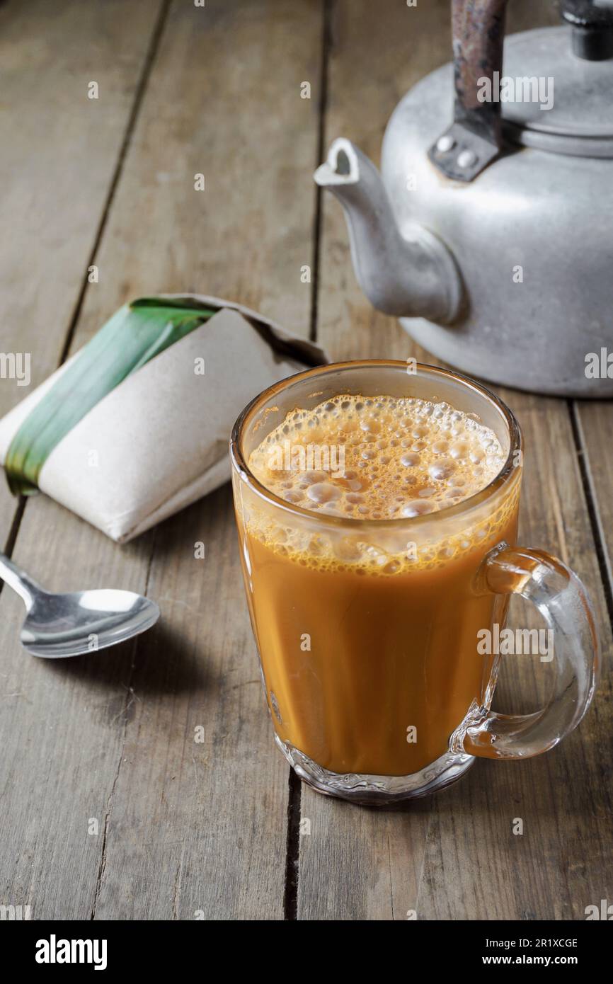 Hot drink tea with milk Malay called Teh Tarik to eat with Nasi Lemak