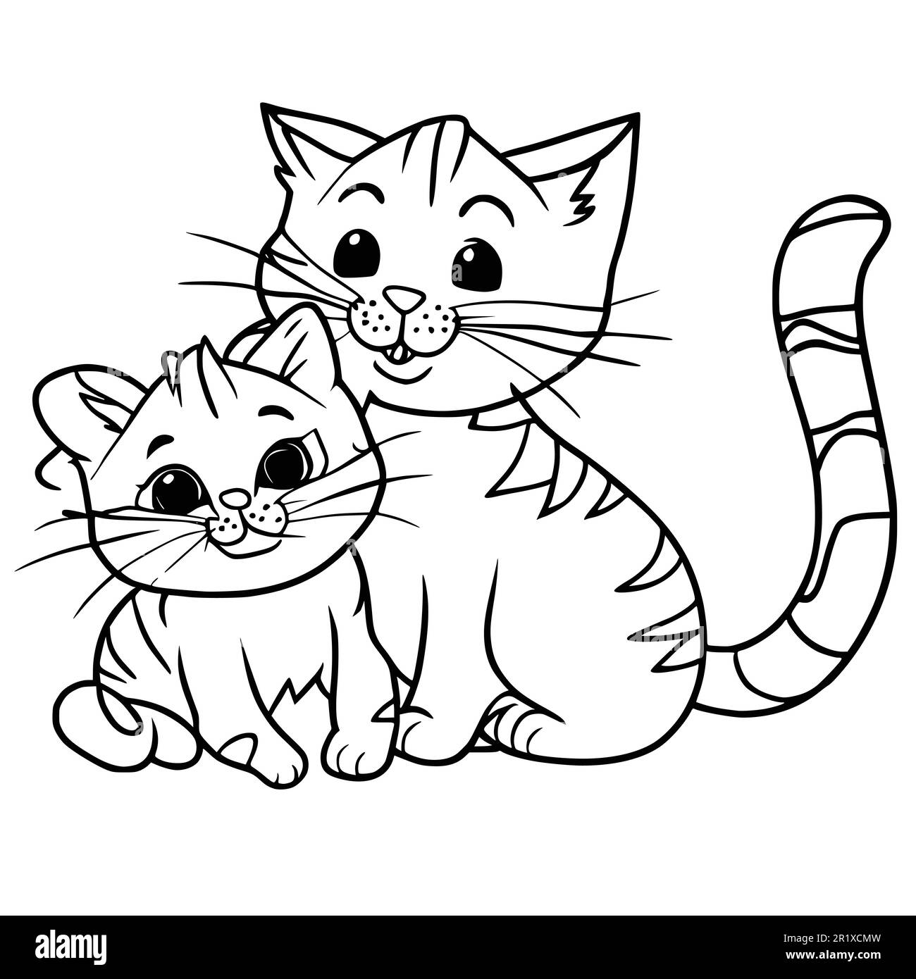 Cute Kitten and Mother Cat Coloring Pages for Kids Stock Vector