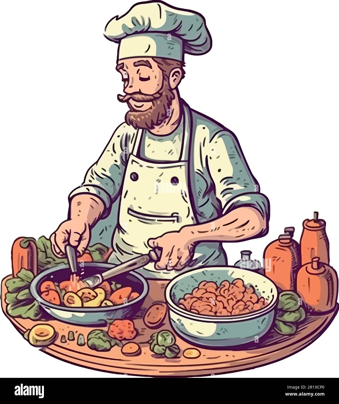 One cheerful chef smiling over white Stock Vector