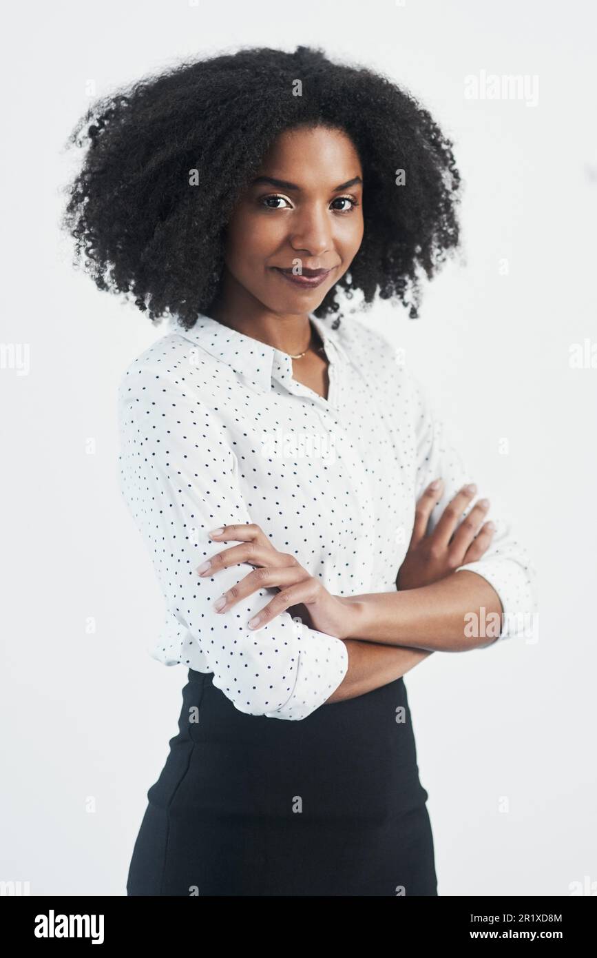 Business, confident and portrait of black woman with arms crossed in ...