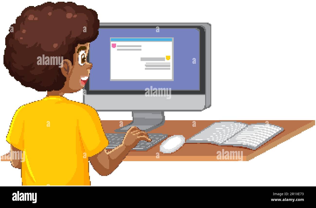 Teenage Boy Using Computer illustration Stock Vector Image & Art - Alamy