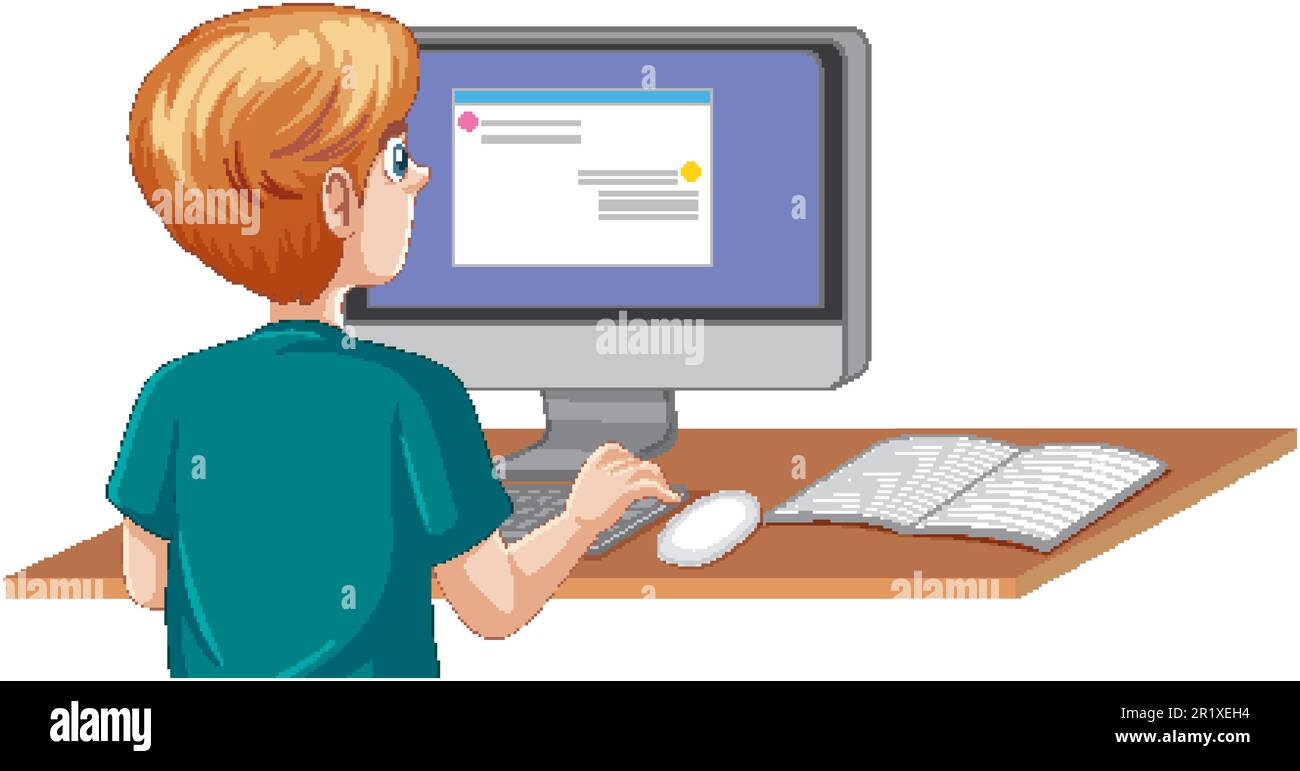 Teenage Boy Using Computer illustration Stock Vector Image & Art - Alamy