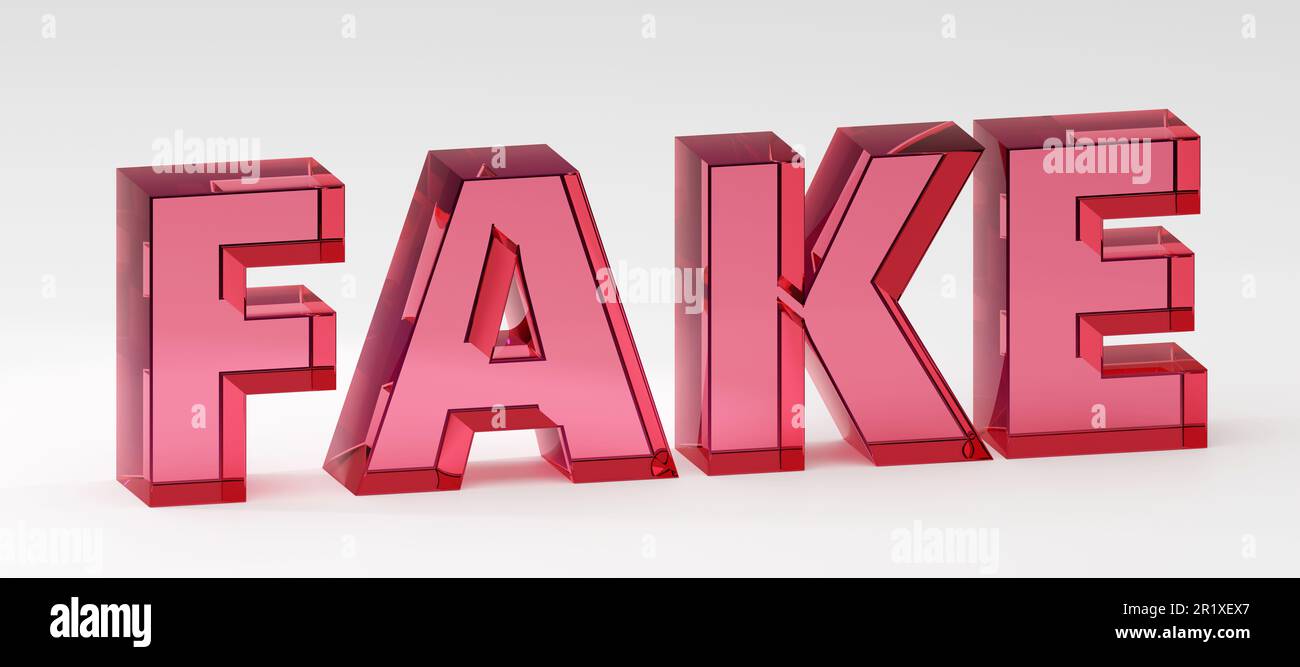 Red Glass transparent sign saying Fake news online internet media ...