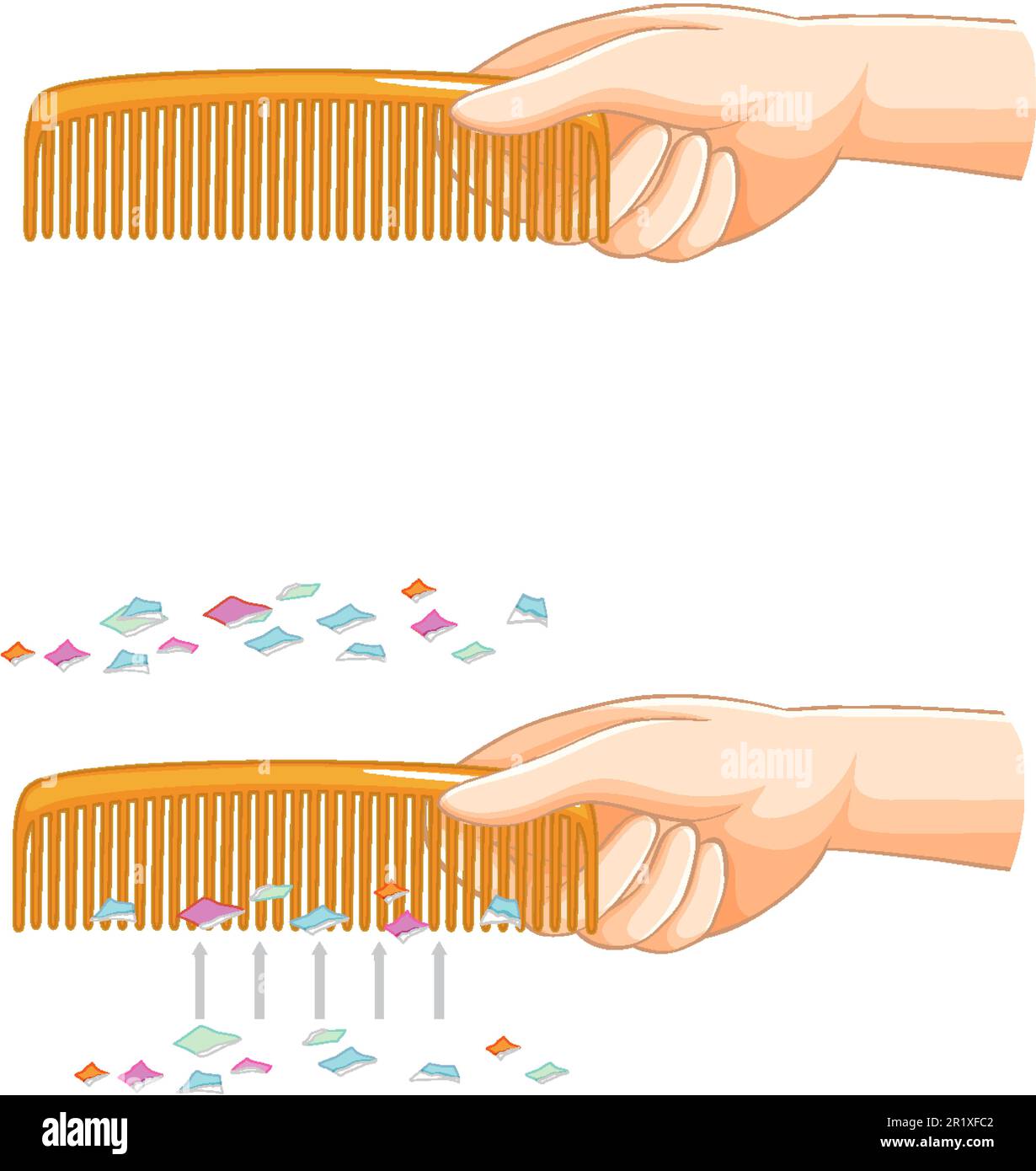 Static electricity with comb and paper illustration Stock Vector
