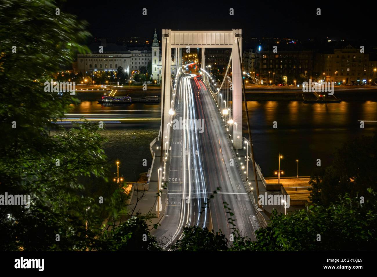 The Elisabeth Bridge in Long Exposure - Budapest, Hungary Stock Photo