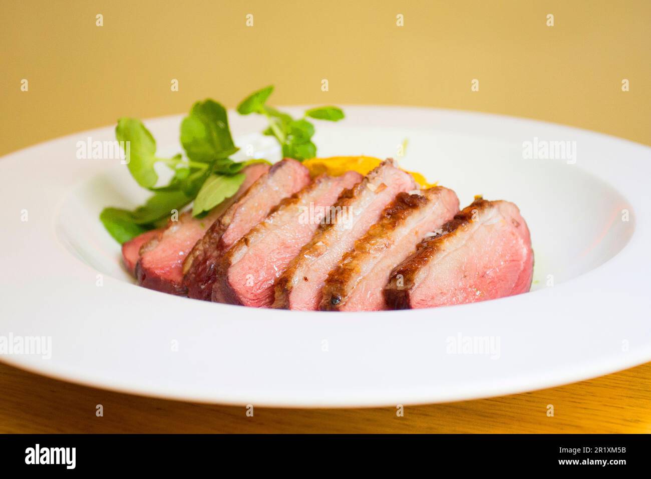 Duck fillet cooked in the oven served in a luxury restaurant Stock