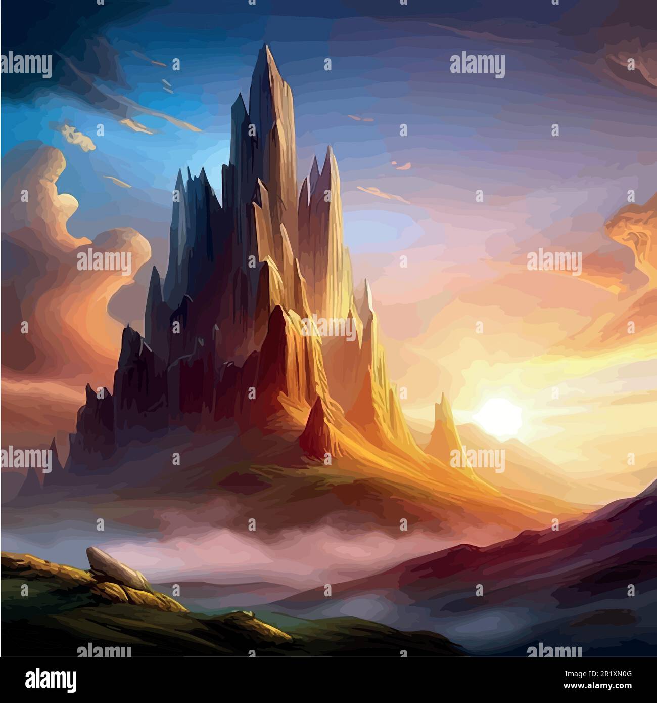 Morning light on mountains Stock Vector Images - Alamy
