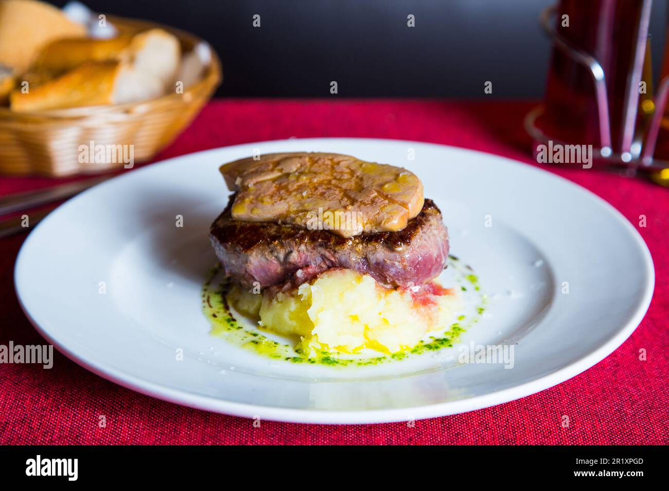 Beef tenderloin cooked at low temperature served with grilled foie