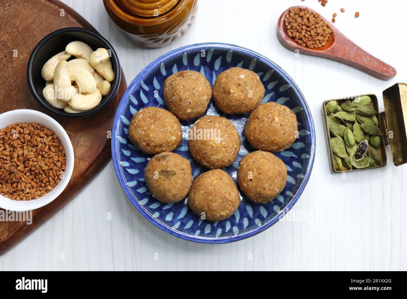 Gond and Methi Ke Laddu or Pinni. Fenugreek Laddu Made From Fenugreek