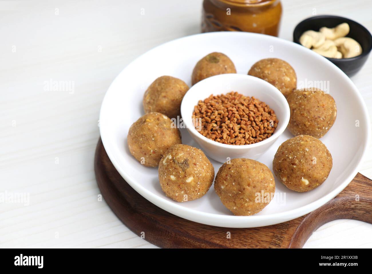 Gond and Methi Ke Laddu or Pinni. Fenugreek Laddu Made From Fenugreek