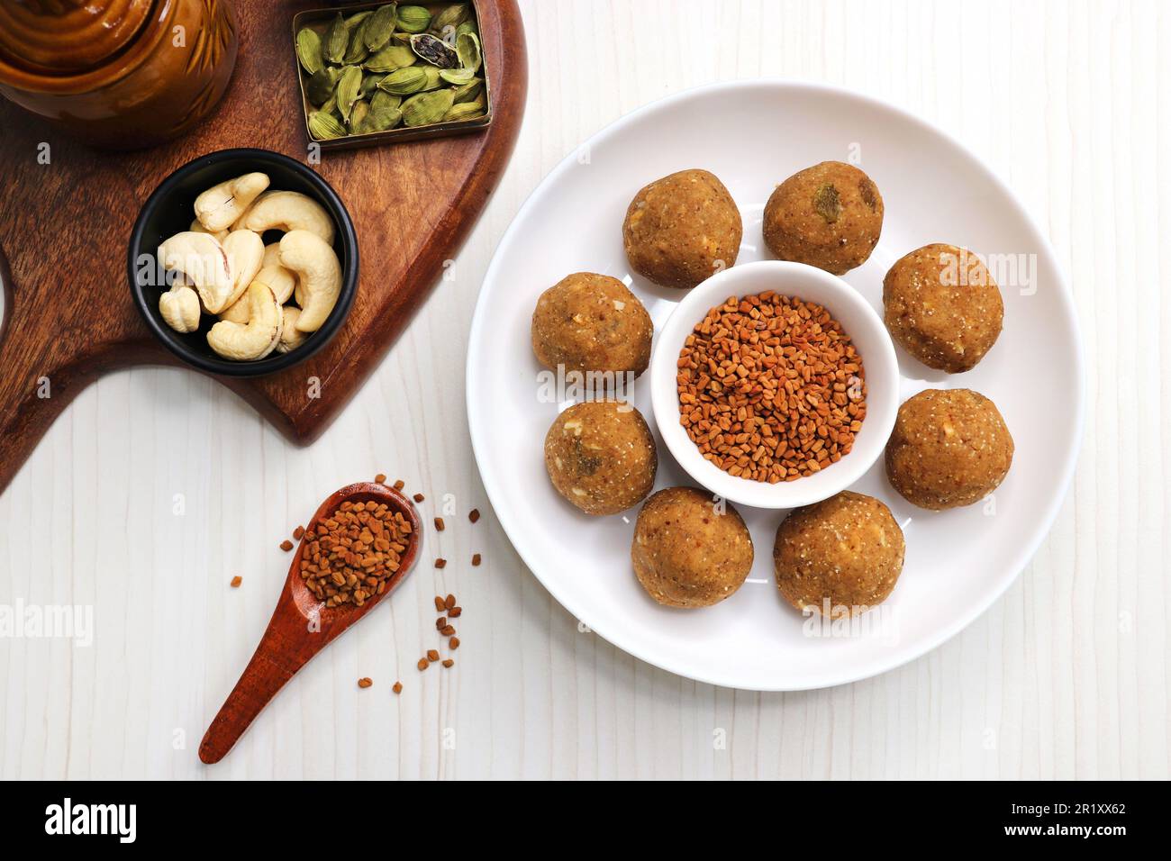 Gond and Methi Ke Laddu or Pinni. Fenugreek Laddu Made From Fenugreek