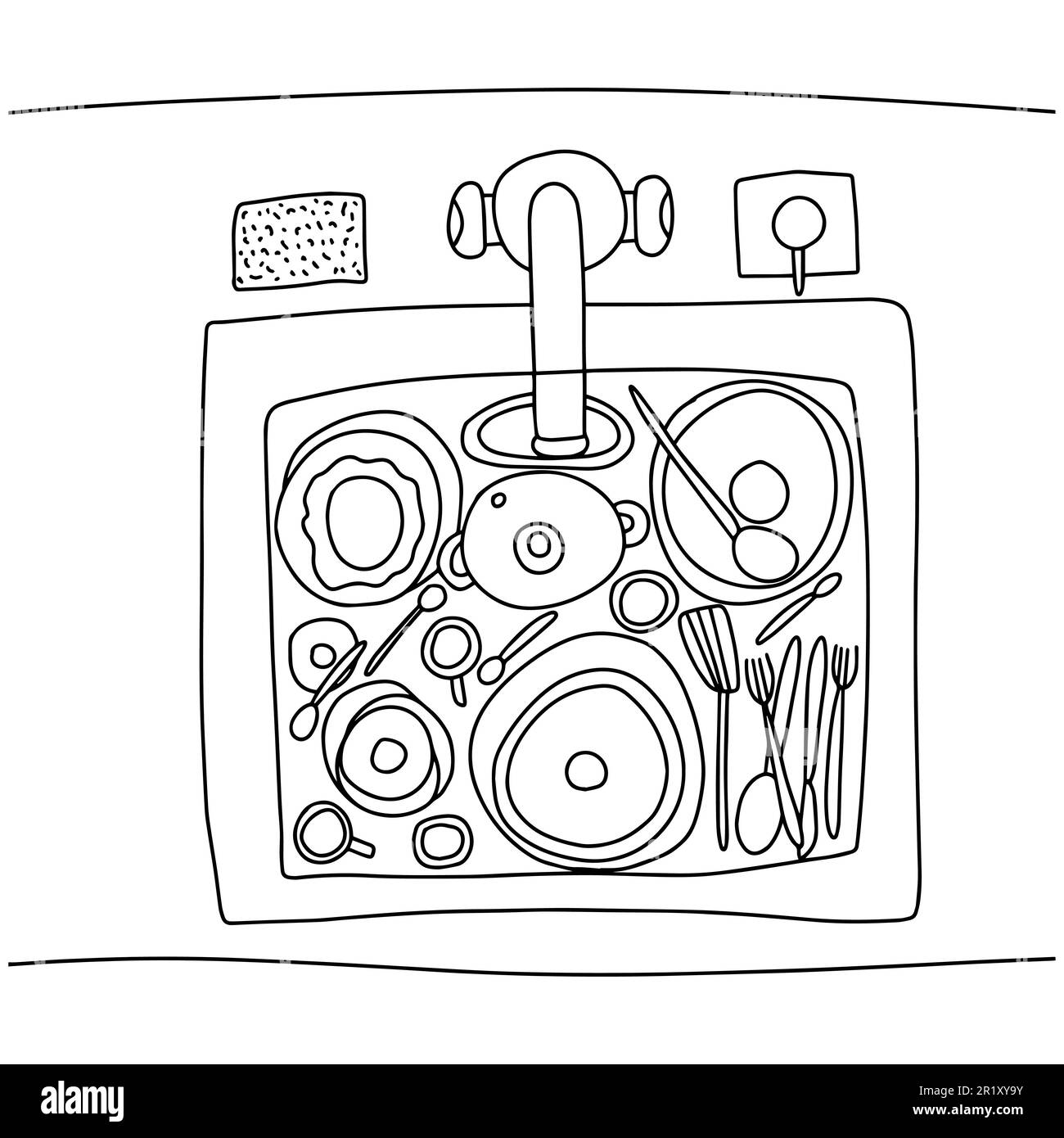 Coloring page with kitchen sink Stock Vector