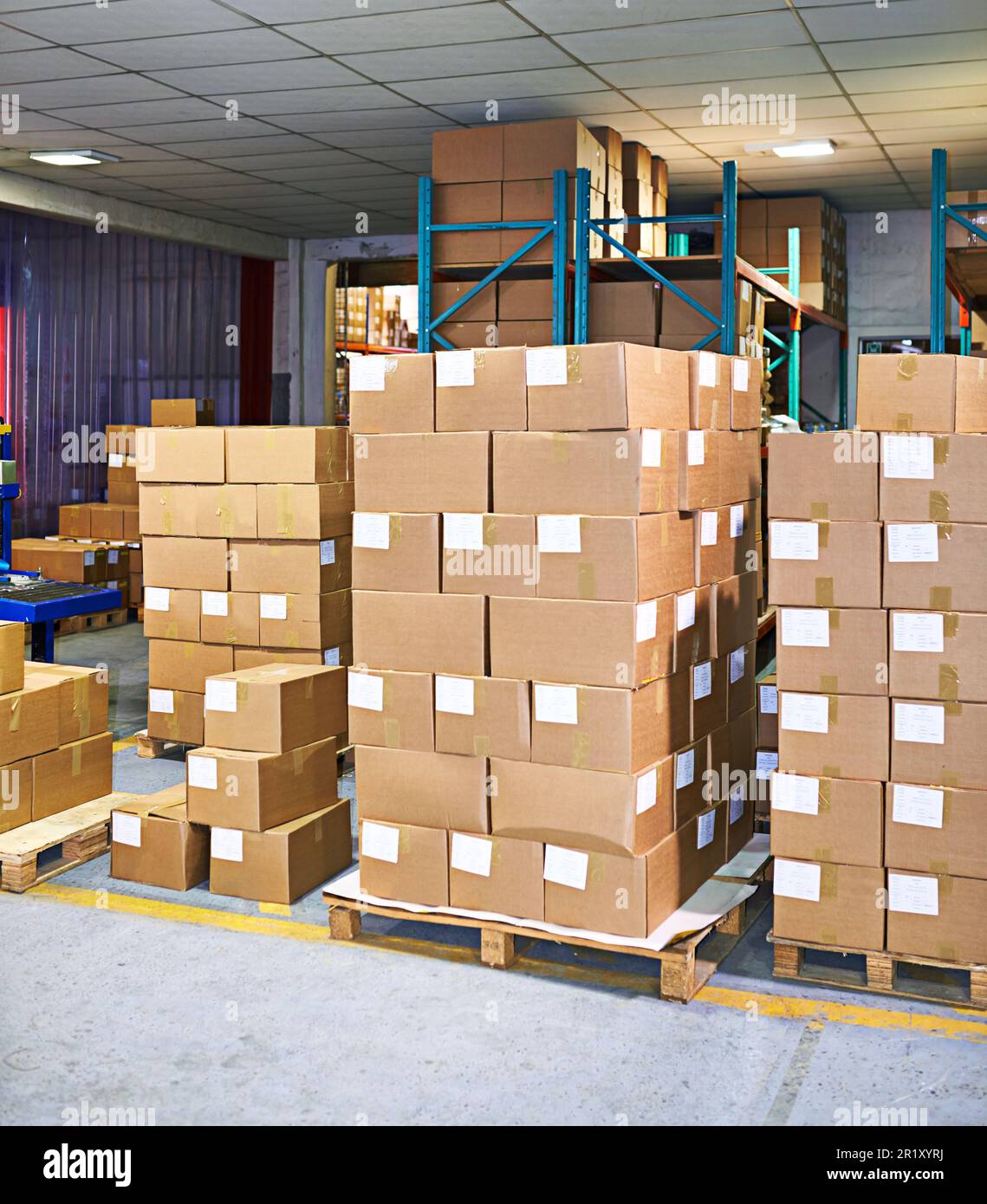 Boxed and ready to go. the inside of a packaging and distribution