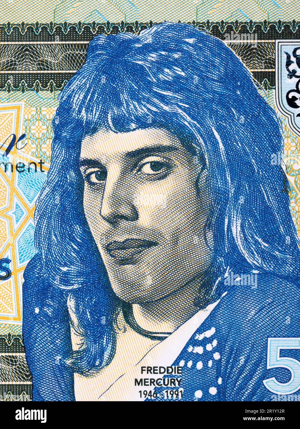 Freddie Mercury a closeup portrait from money Stock Photo