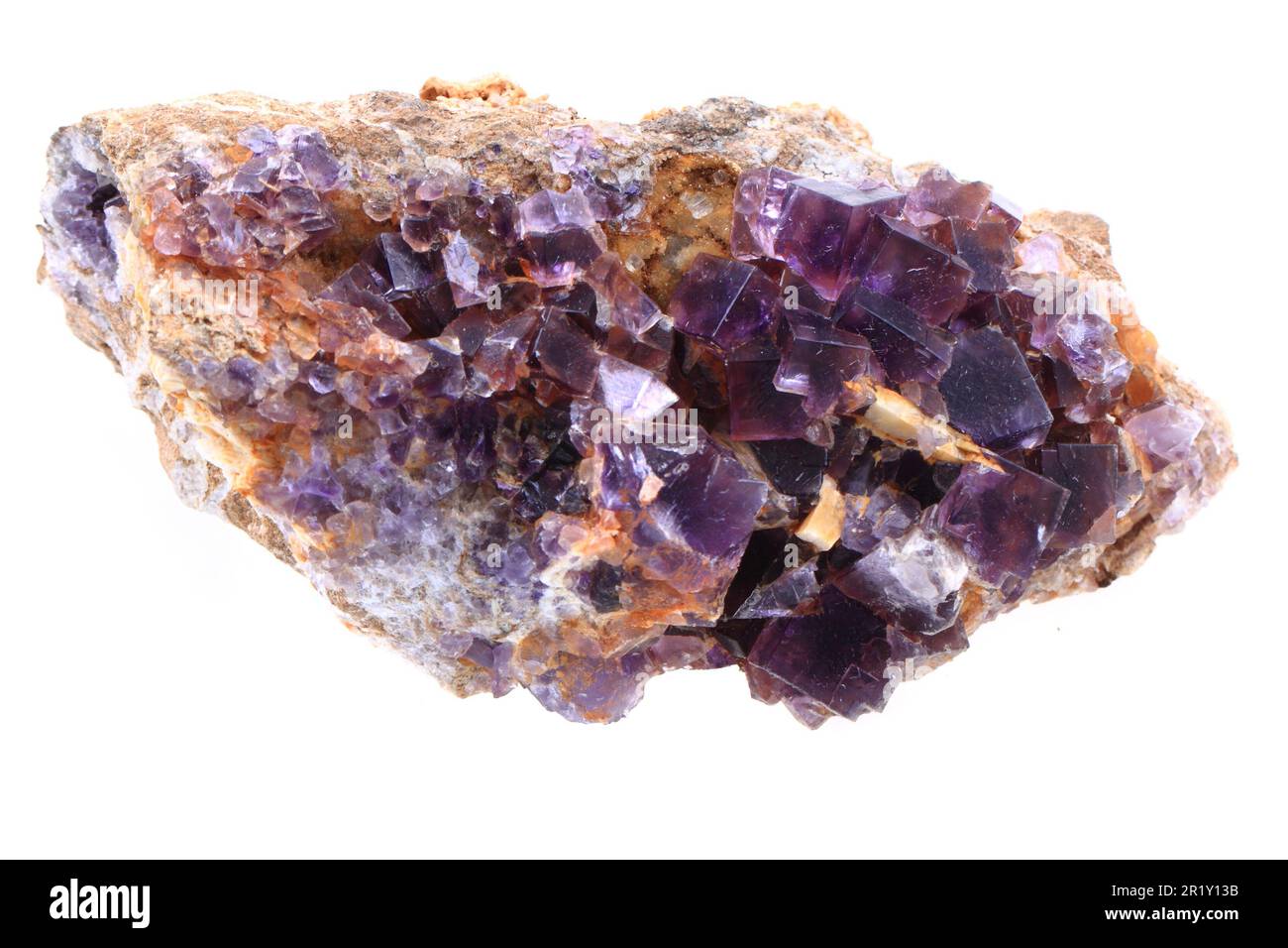 Cube violet de fluorite sur quartz, boîte de 50 mm, spécimen minéral de