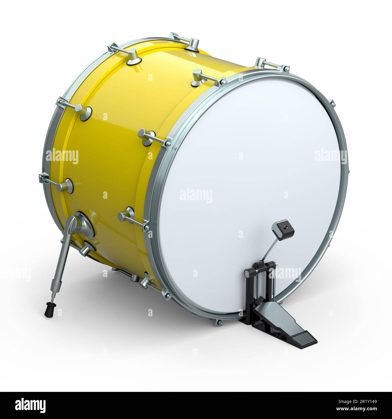 Realistic drum with pedal on white background. 3d render concept of