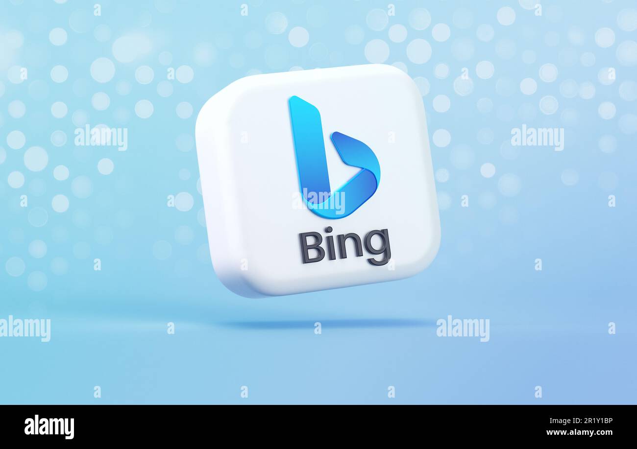 Valencia, Spain - May, 2023: Bing Chat is an AI chatbot from Microsoft based on the powerful artificial intelligence technology ChatGPT. Isolated 3D i Stock Photo