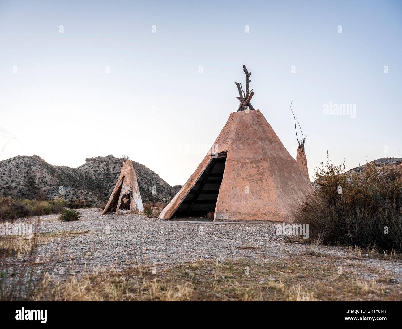 Almeria,Andalusia,Spain-December 28th 2023:Great view of the Tipi, the traditional home of north American tribes, film set , mini Hollywood in Almeria Stock Photo