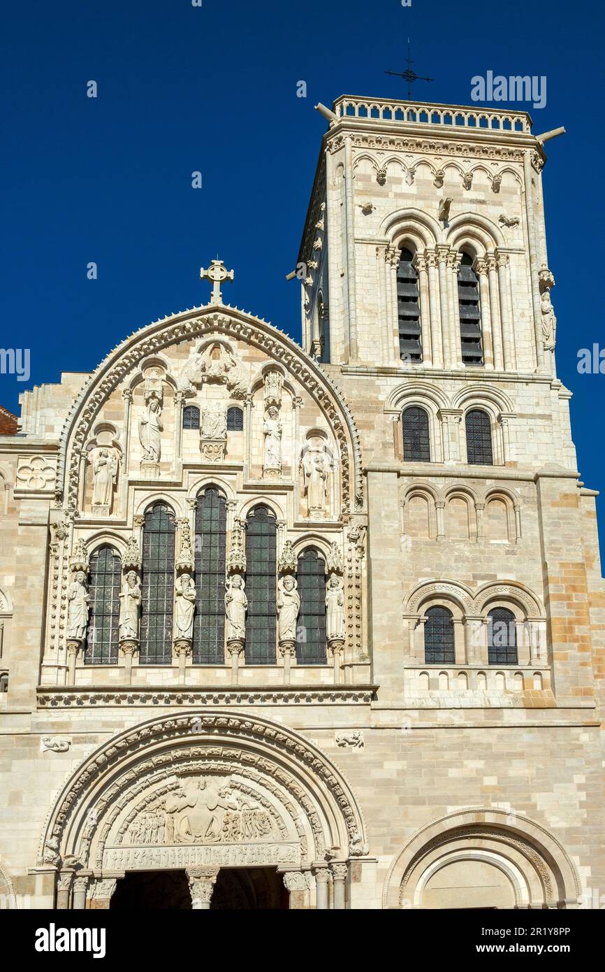 Vezelay . The facade of Basilica St Mary Magdalene . Unesco World heritage. Via Lemovicensis . Yonne . Bourgogne Franche Comte. France Stock Photo