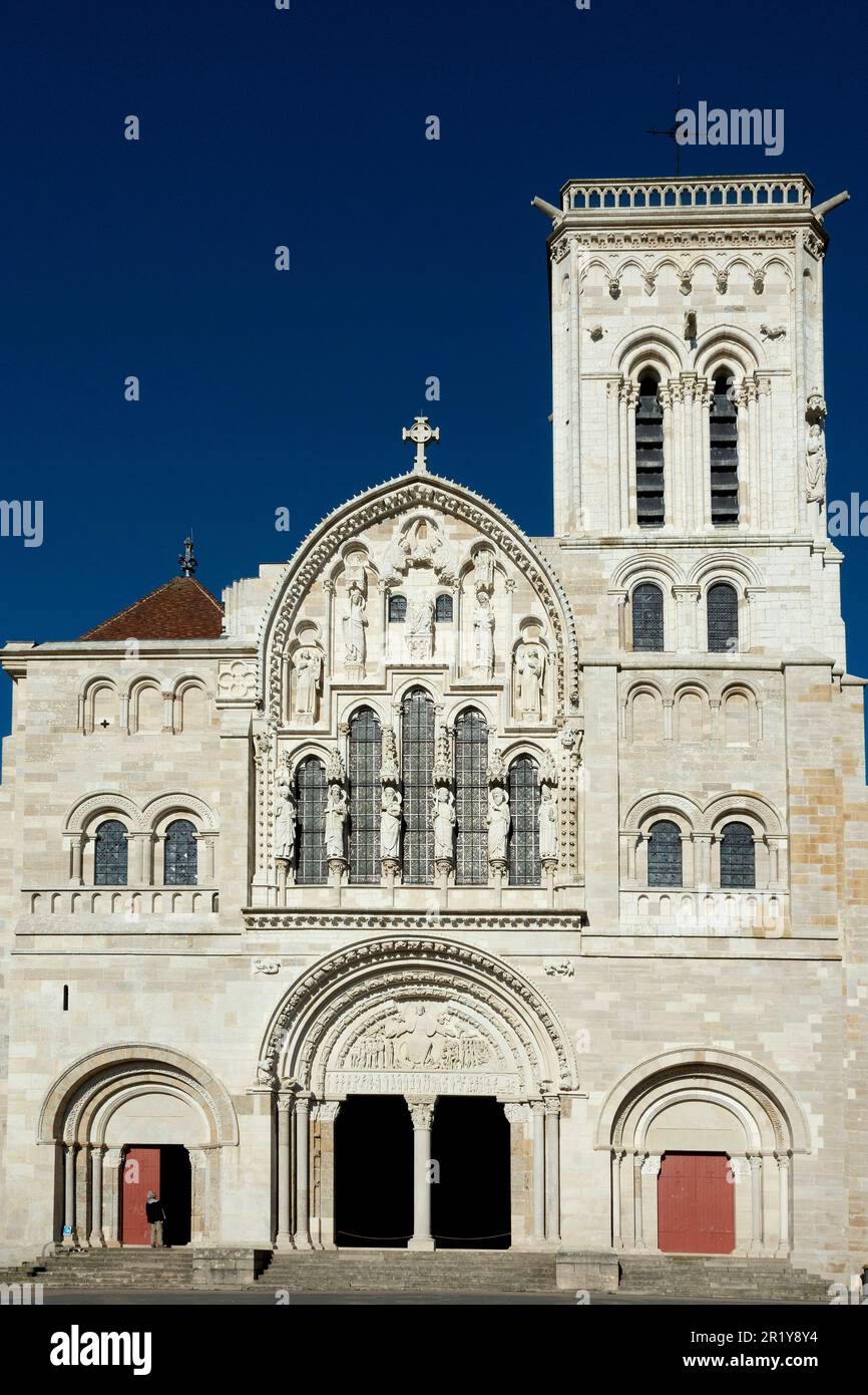 Vezelay . The facade of Basilica St Mary Magdalene . Unesco World heritage. Via Lemovicensis . Yonne . Bourgogne Franche Comte. France Stock Photo