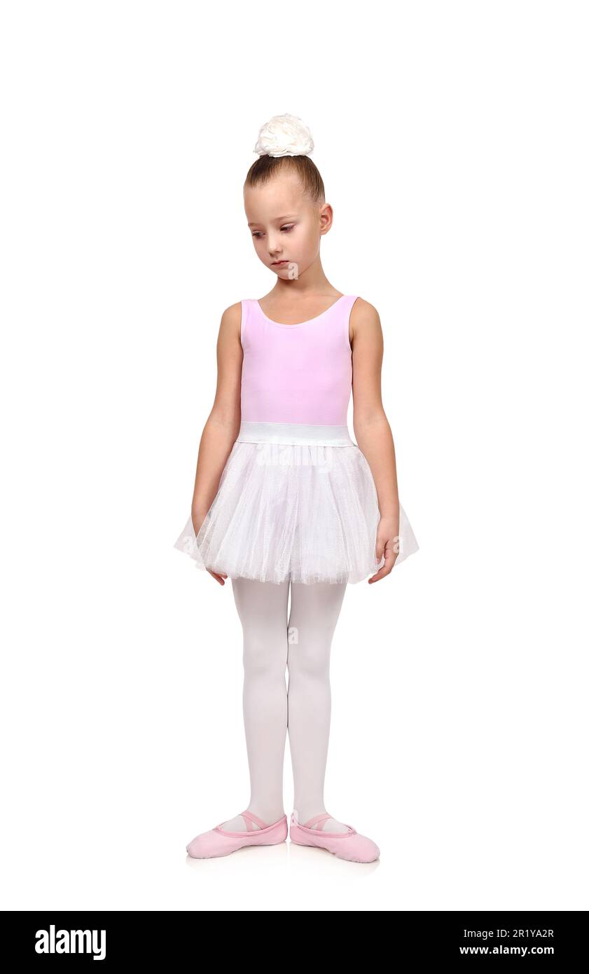 dances ballet kid in her ballerina tutu, isolated on white Stock Photo