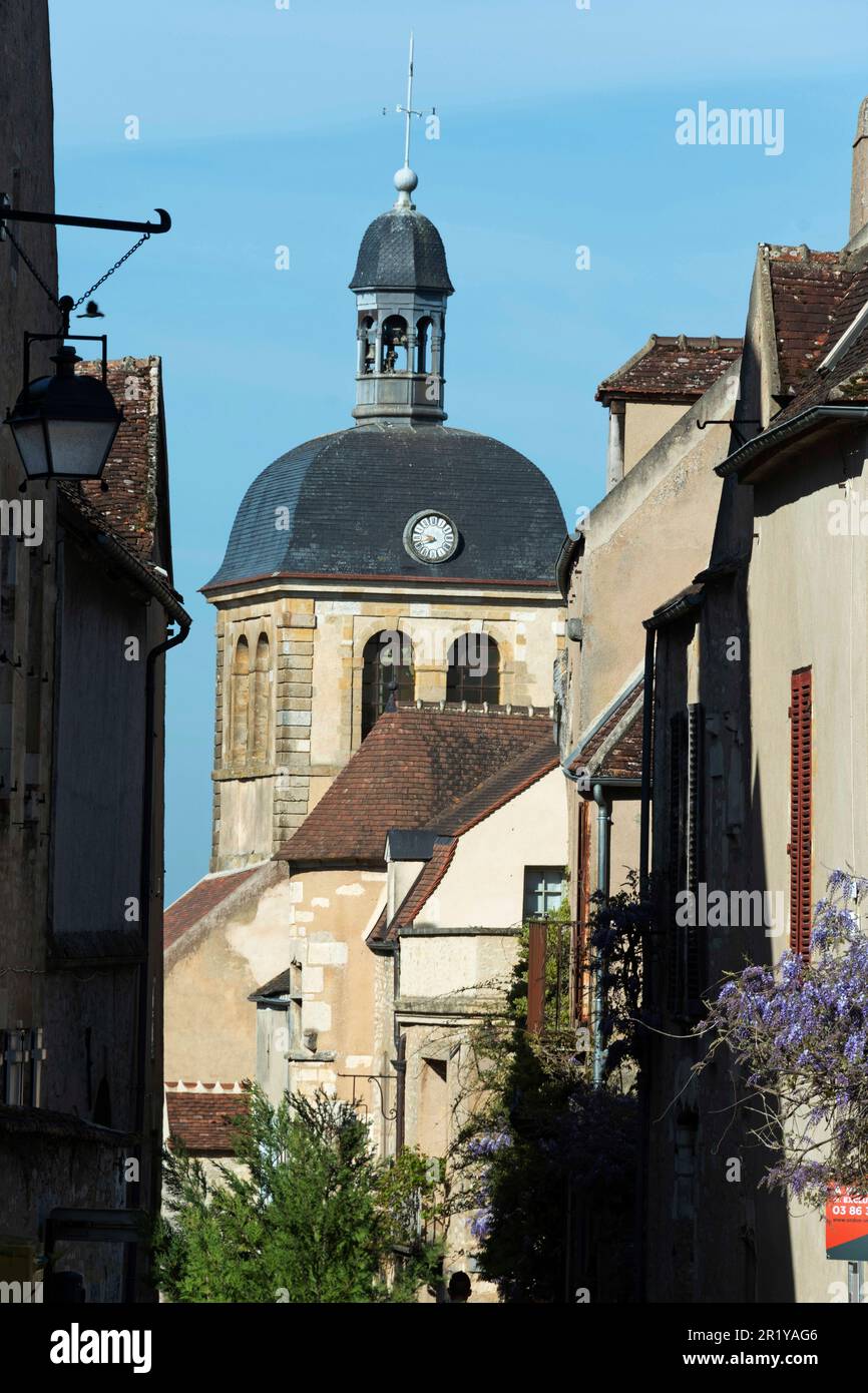 Vezelay labelled les Plus Beaux Villages de France . Bell tower of old church of St Peter . Yonne department. Bourgogne Franche Comte. France Stock Photo