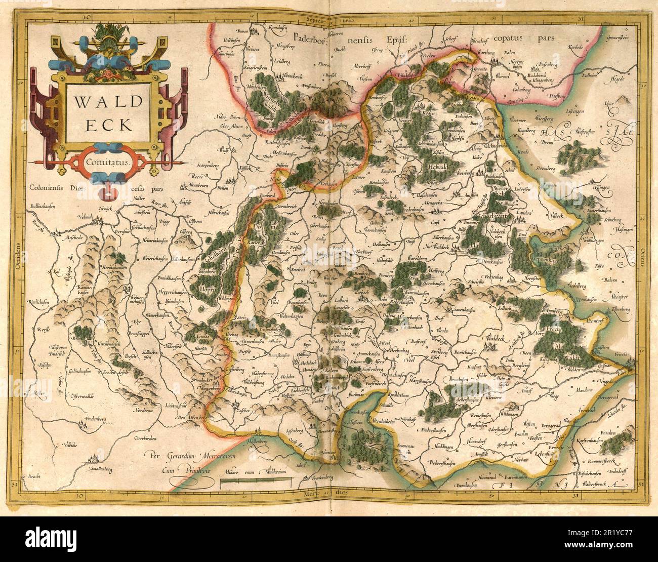Atlas, map from 1623, Waldeck, Germany, digitally restored reproduction