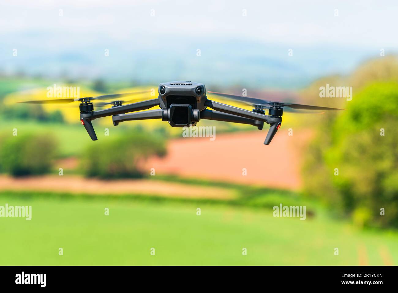 Drone in flight over fields and farms, Devon, England Stock Photo - Alamy