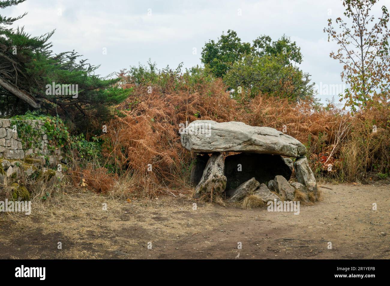 Dolmen of Kerno on Ile-au-Moines, Gulf of Morbihan, Brittany, France Stock Photo