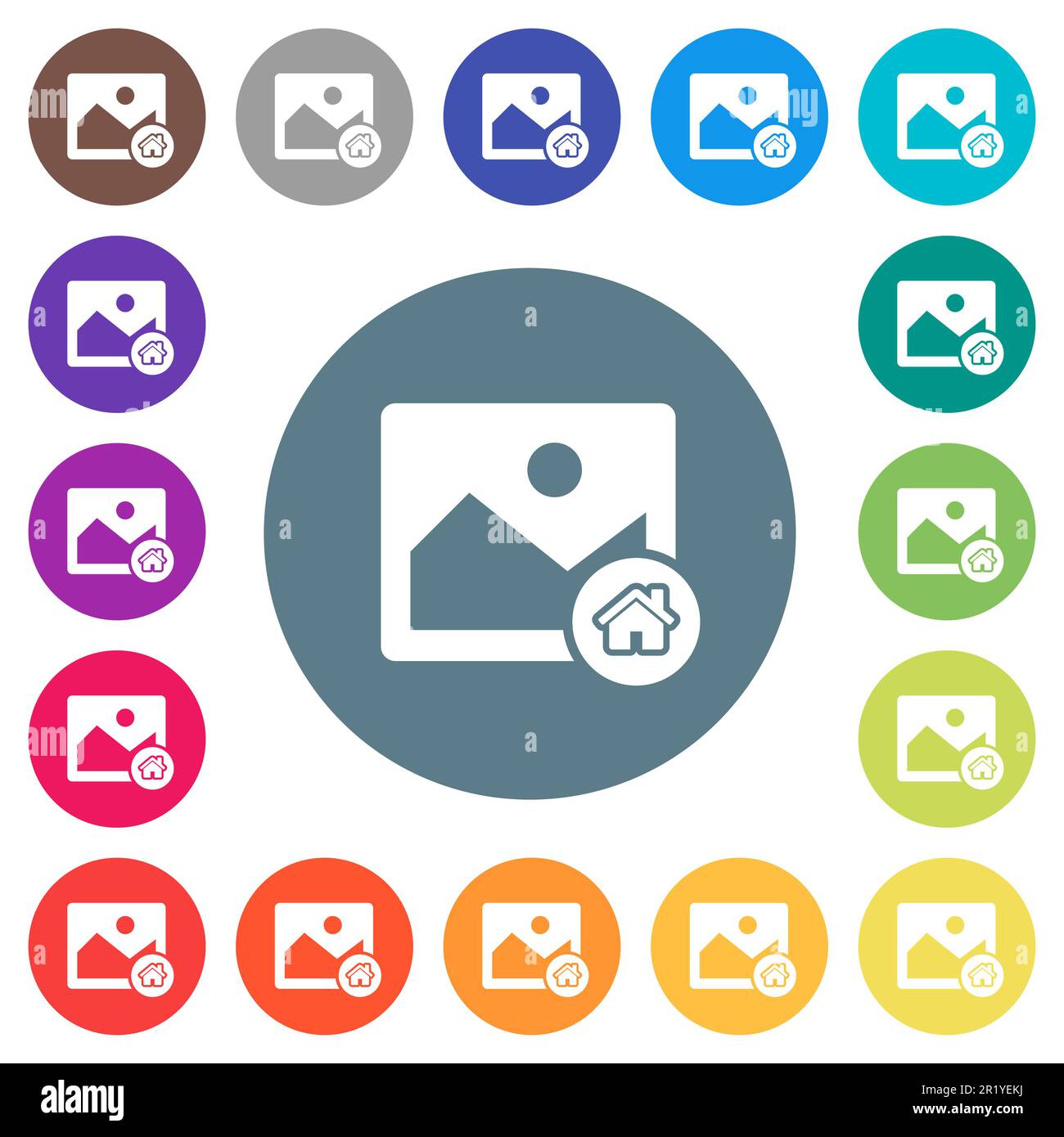 Image home flat white icons on round color backgrounds. 17 background ...