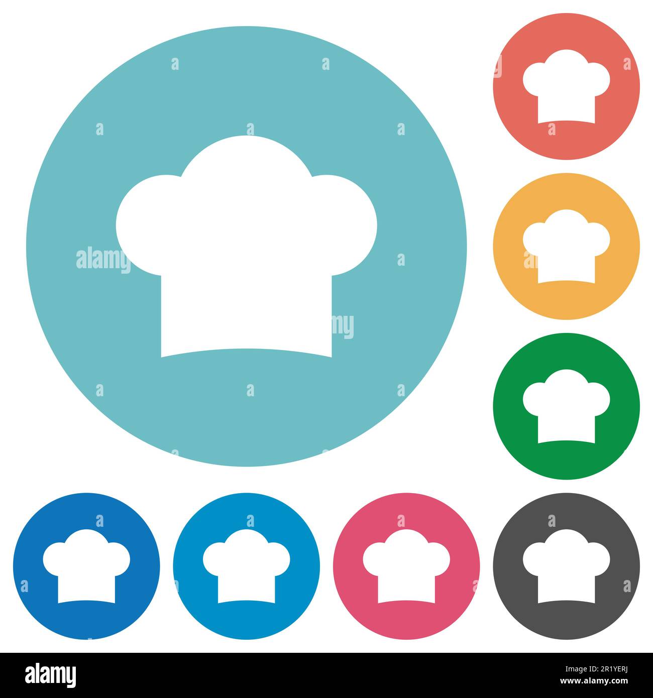 Chef hat solid flat white icons on round color backgrounds Stock Vector