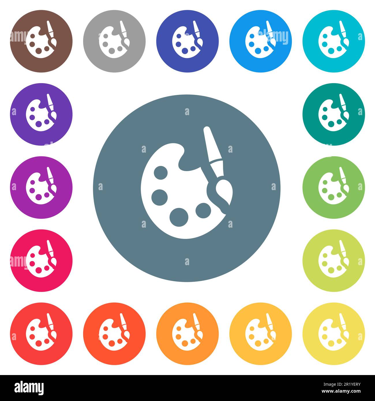 Paint kit solid flat white icons on round color backgrounds. 17 ...