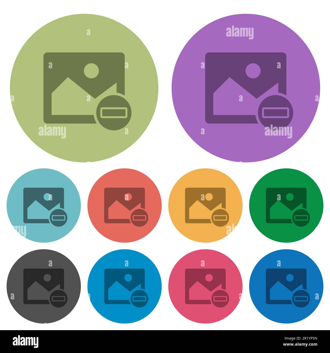Remove image darker flat icons on color round background Stock Vector