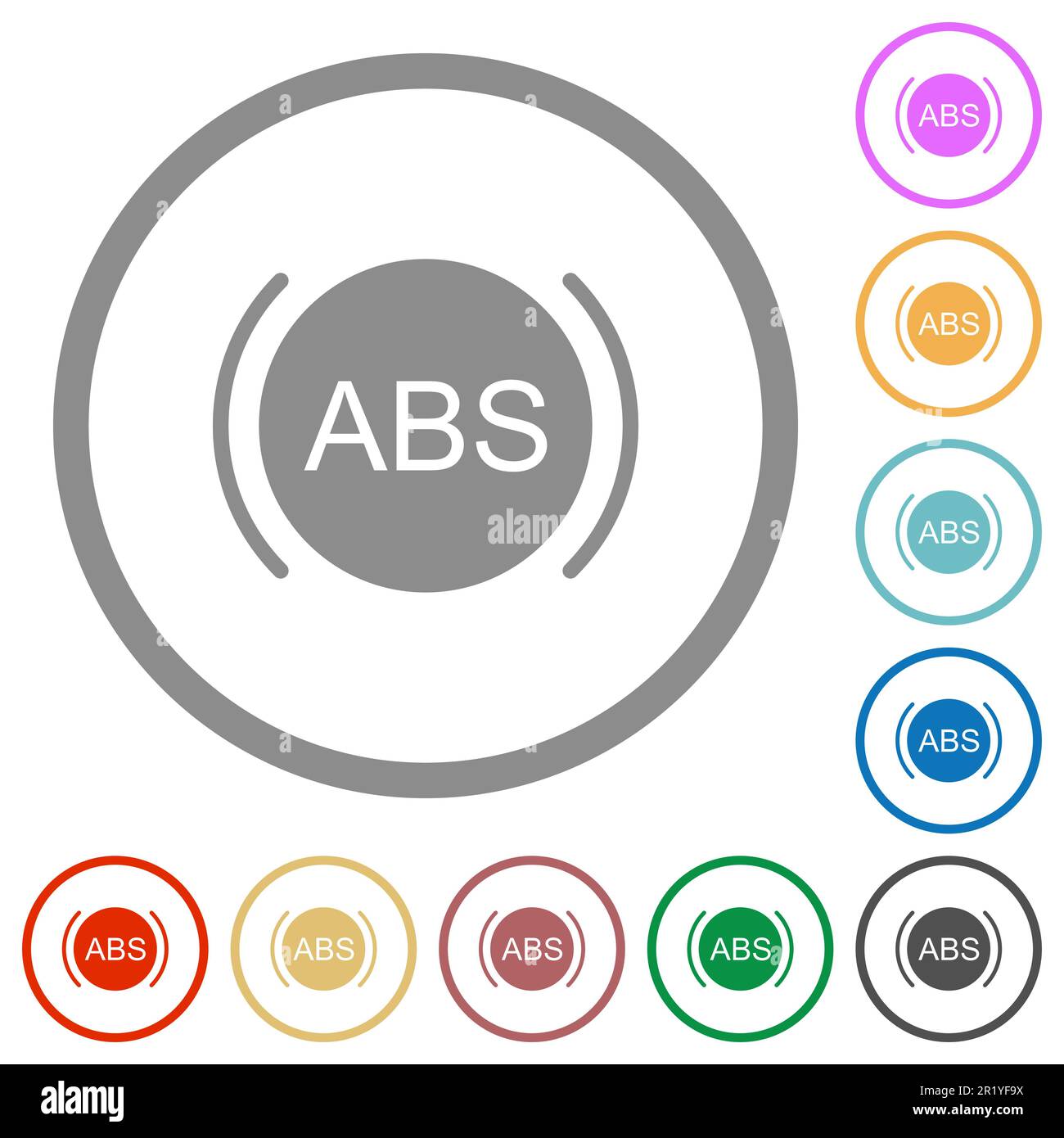 Car anti lock braking system indicator flat color icons in round