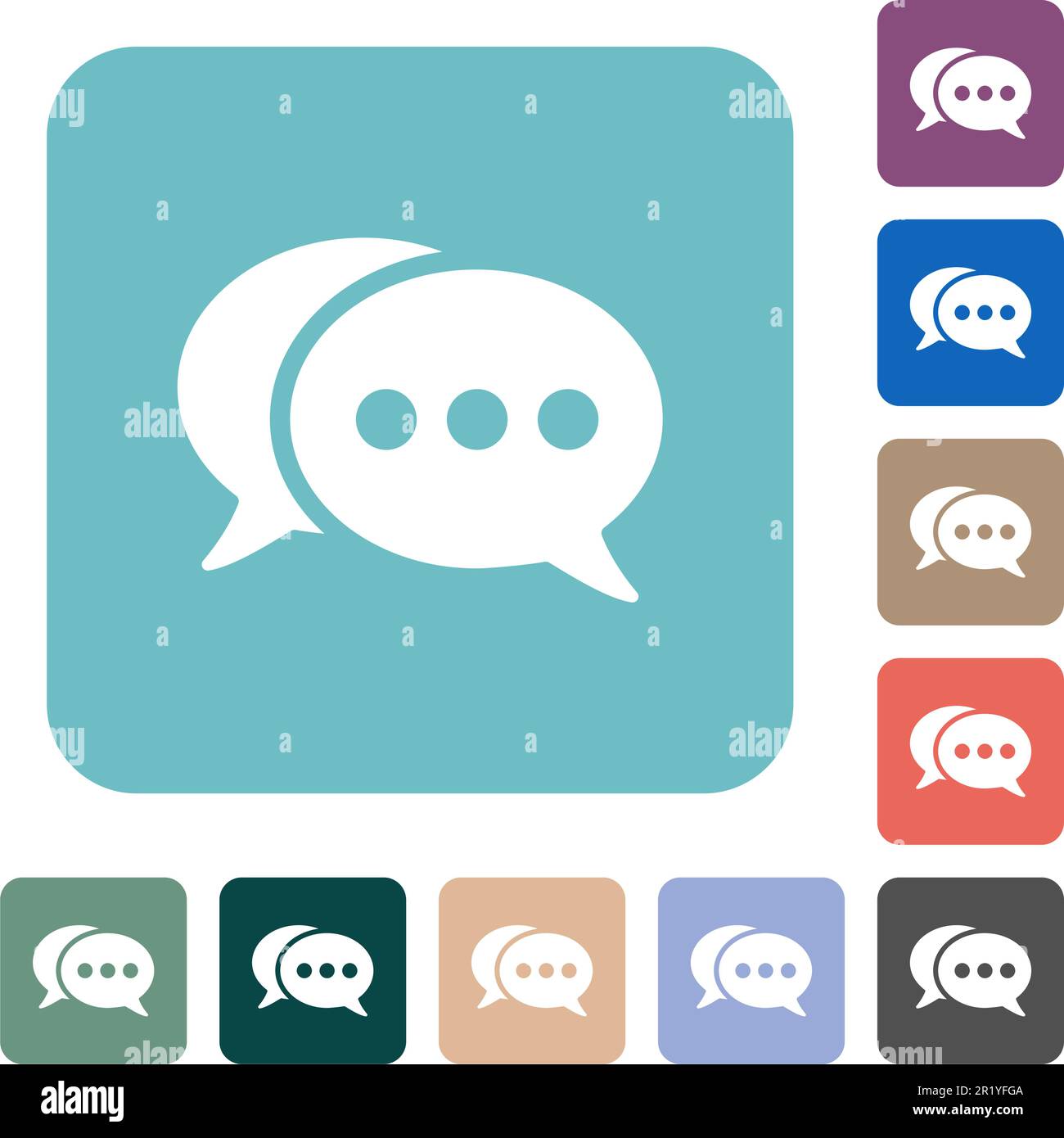 Two oval active chat bubbles solid white flat icons on color rounded square backgrounds Stock Vector