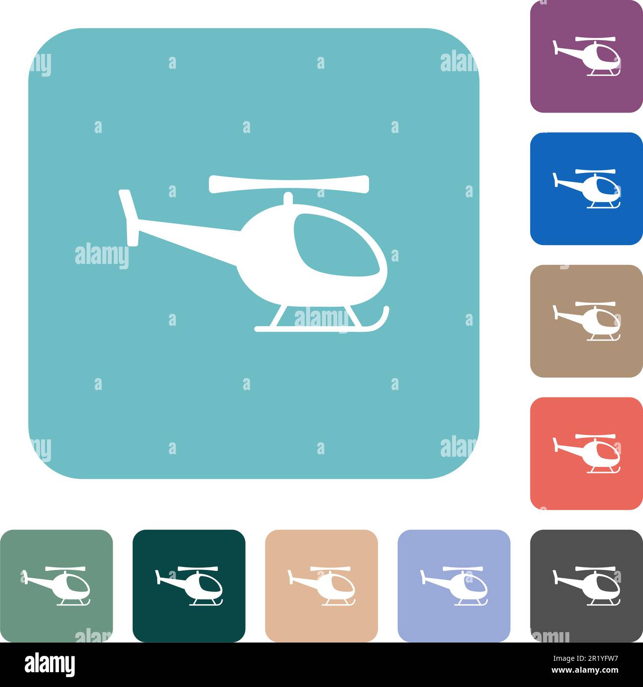 Helicopter silhouette white flat icons on color rounded square backgrounds Stock Vector