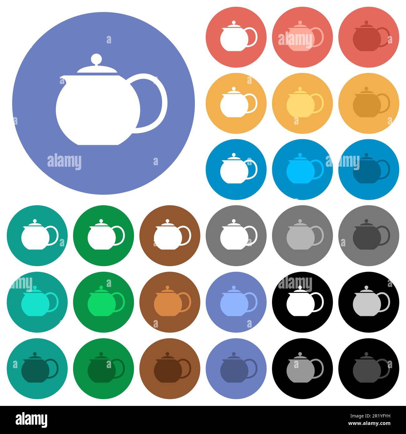Teapot solid multi colored flat icons on round backgrounds. Included ...