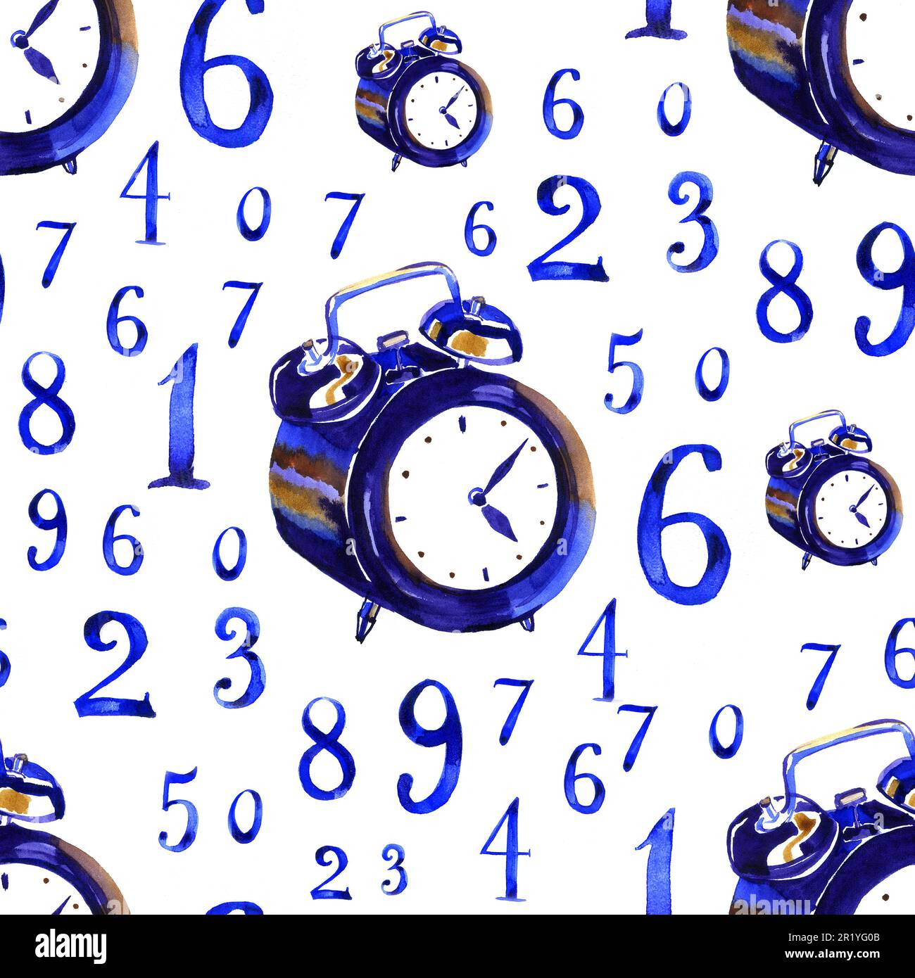Watercolor alarm clock seamless pattern, School digital paper Stock ...