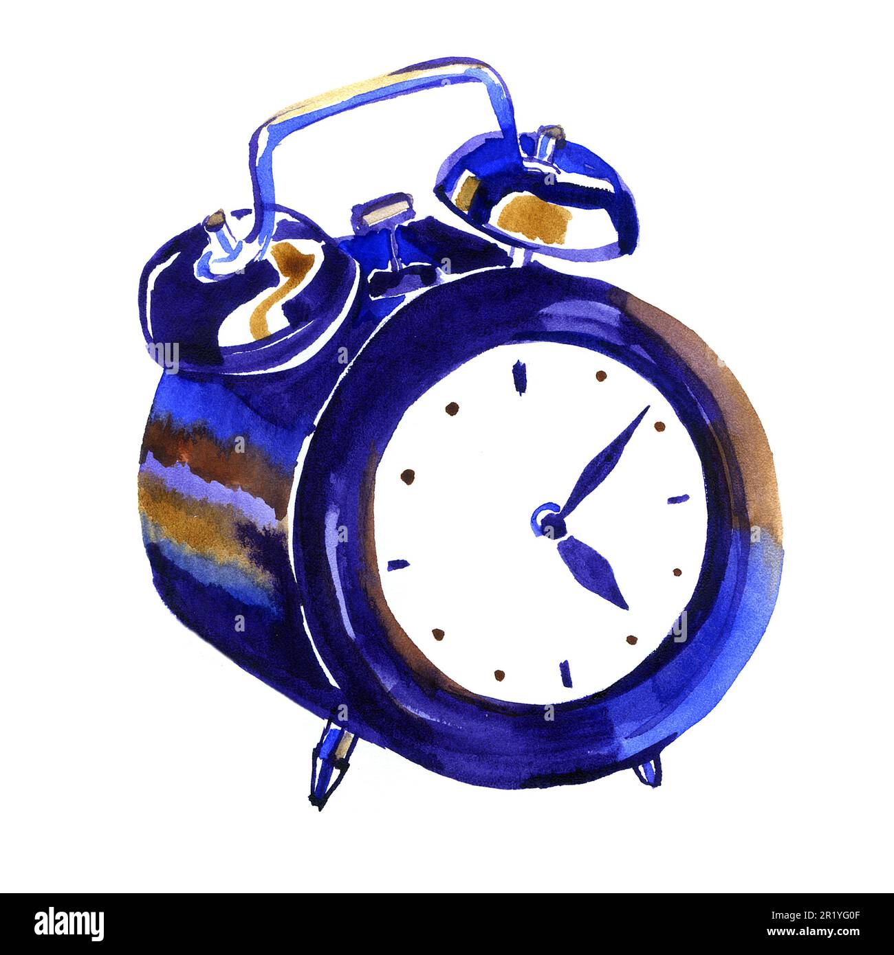 Watercolor blue alarm clock isolated on white background Stock Photo ...