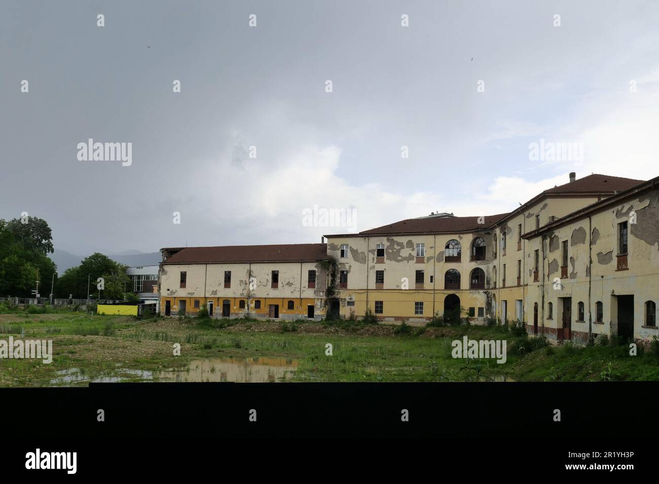 Historic palaces of Caserma Montelungo in the Bergamo city, old military installation, Lombardy, Italy Stock Photo