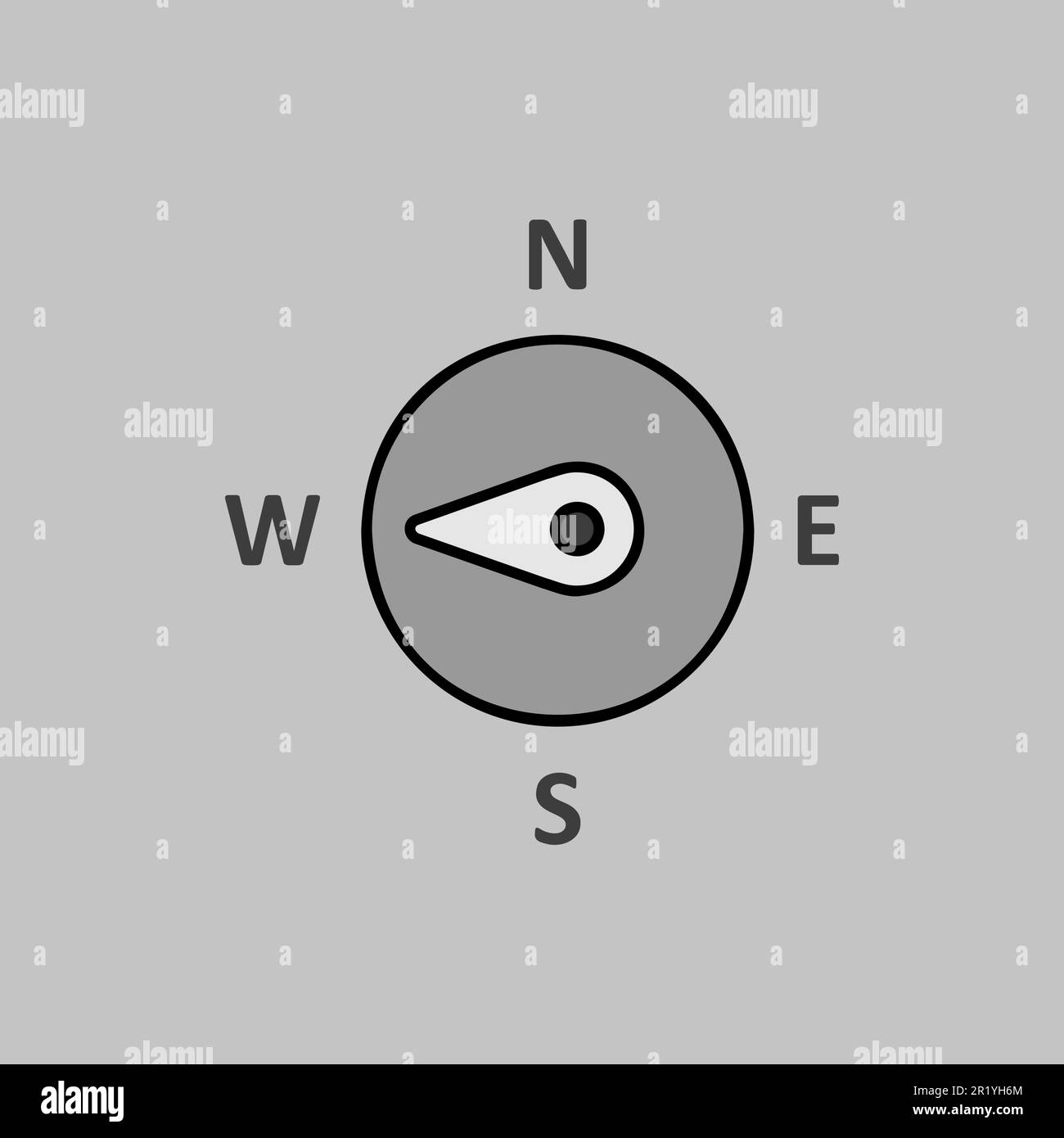 Compass wind rose vector grayscale icon. Direction west. Meteorology ...