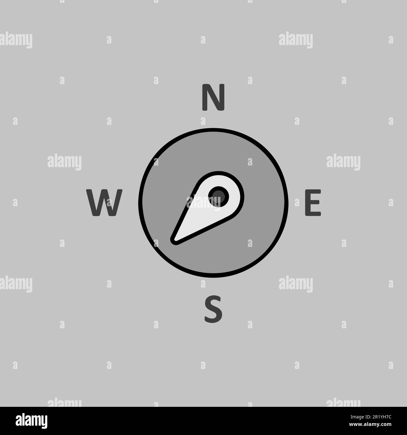 Compass wind rose vector grayscale icon. Direction southwest