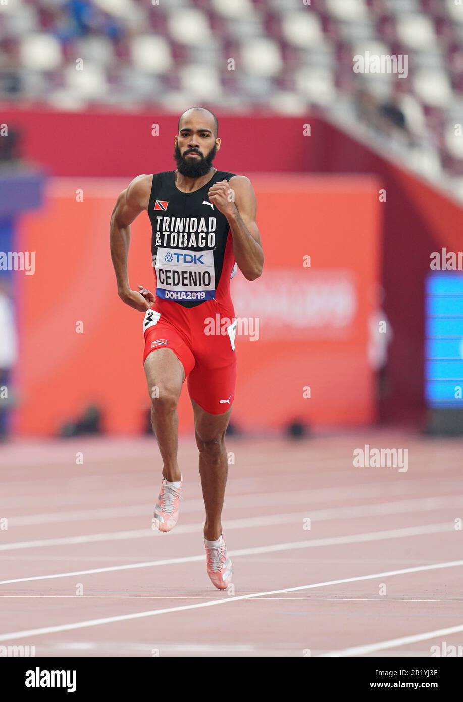 Machel Cedenio running the 400m at the 2019 World Athletics