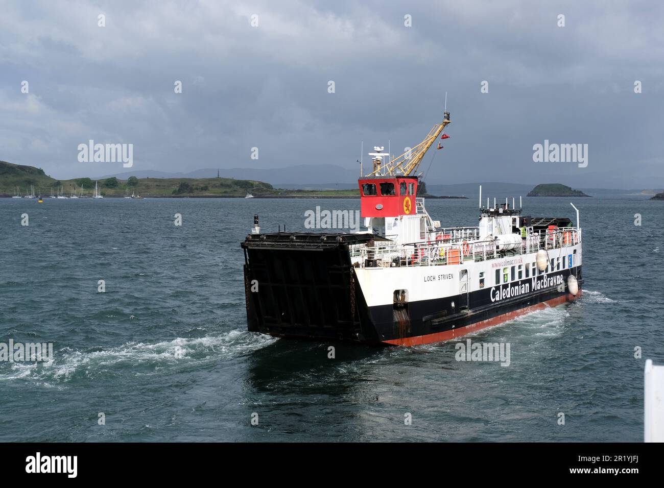 Oban, Scotland, UK. 16th May 2023.  A hive of activity at the Ferry terminal with passengers embarking Calmac ferries to the Hebridean Isles and disembarking back to the mainland. MV Loch Striven ferry operates a service between Oban and Lismore. Credit: Craig Brown/Alamy Live News Stock Photo