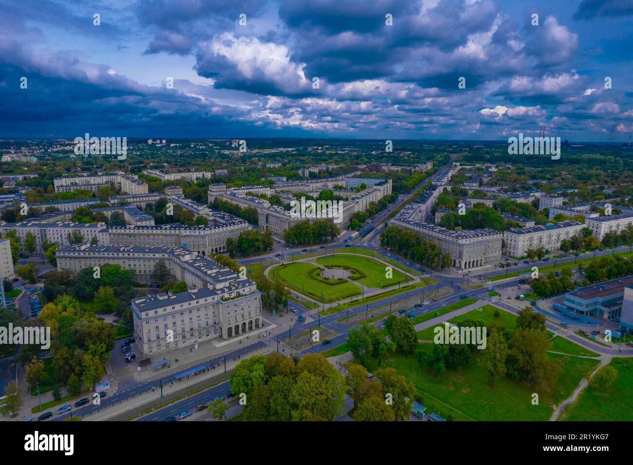 Nowa Huta Kraków, Poland, Europe, aerial panorama Stock Photo