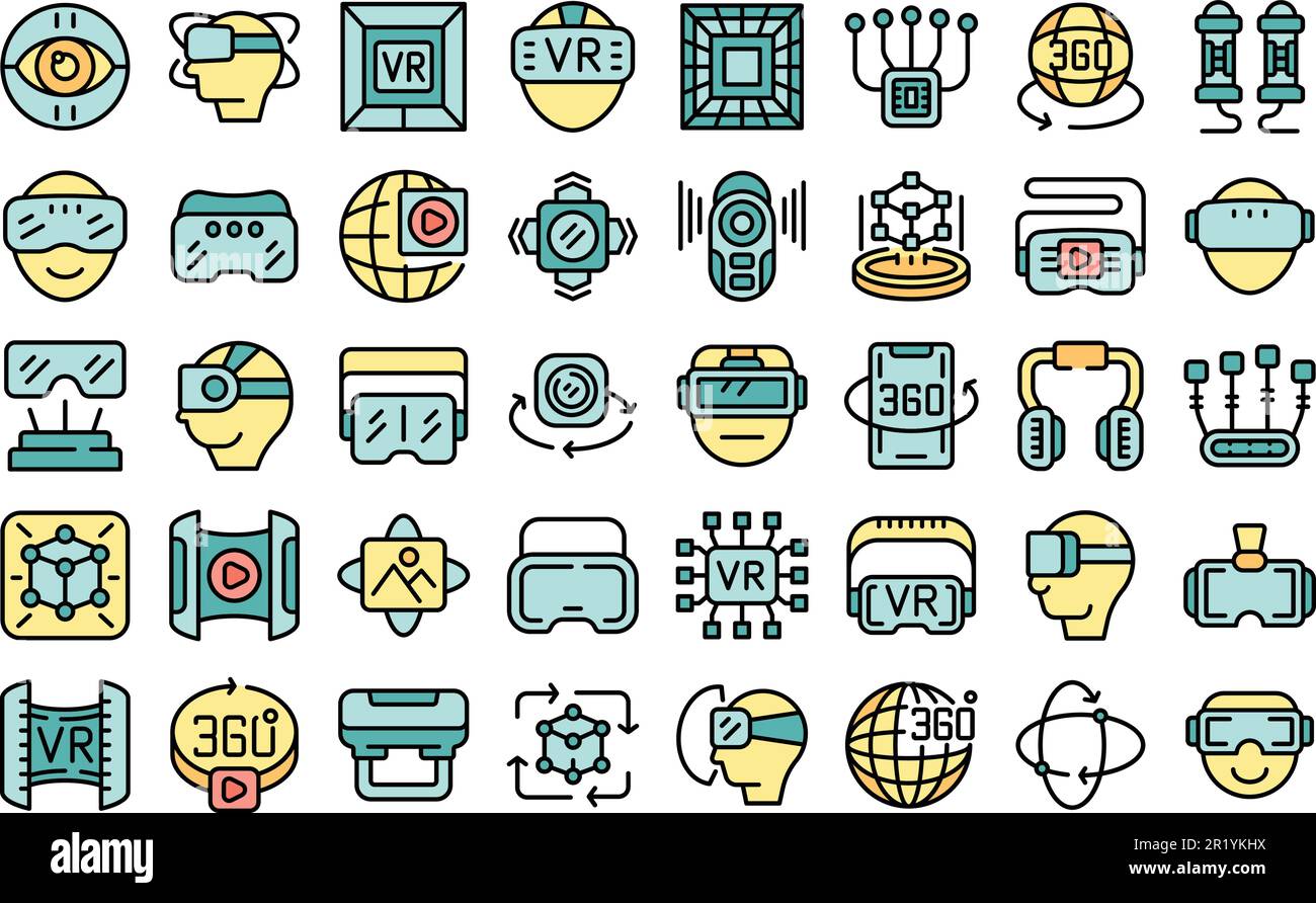 Virtual reality helmet icons set outline vector. Game vr. Virtual ...