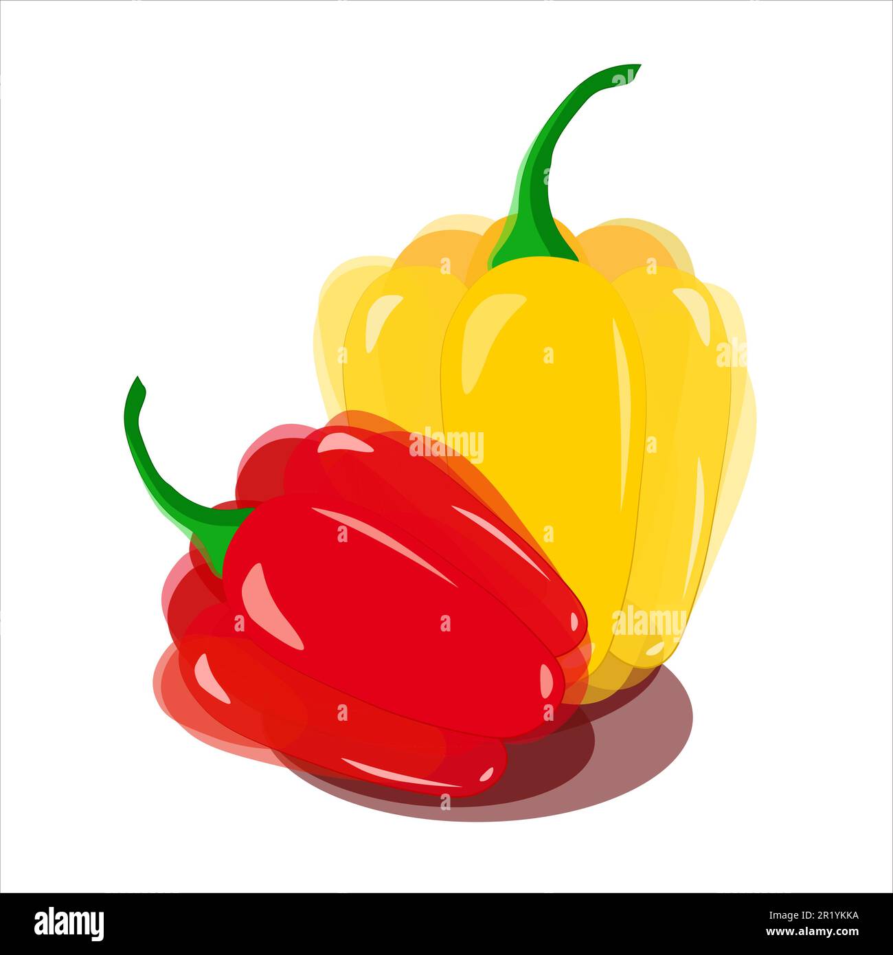 Red and yellow bell peppers in watercolor imitation on white background. Vector. Stock Vector
