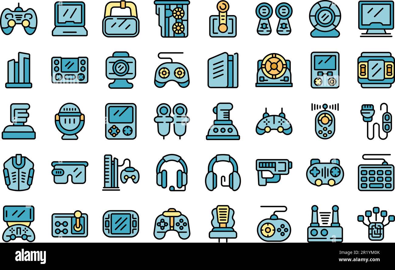Game accessories icons set outline vector. Videogame controller. Gamer ...