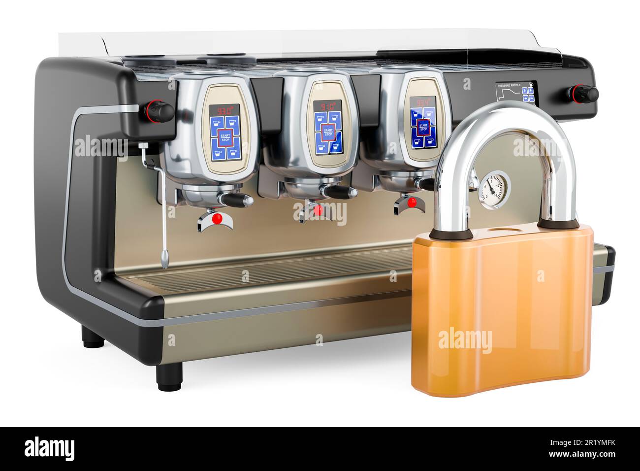 Espresso coffee machine professional with padlock. 3D rendering ...