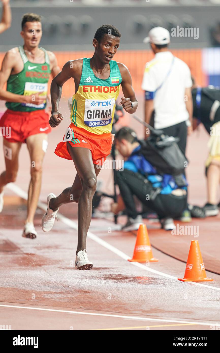 Lamecha Girma participating in the 3000 meter steeplechase at the Doha 2019 World Championships